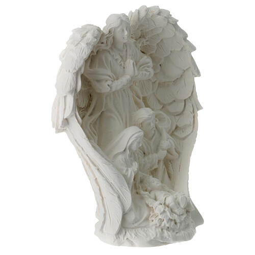 Holy Family statue with Angel in white resin, 10 cm 3