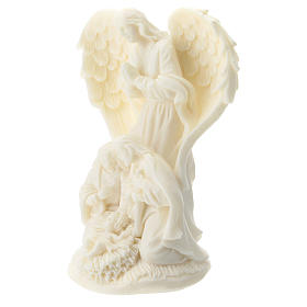 Nativity and Angel in white resin 10 cm