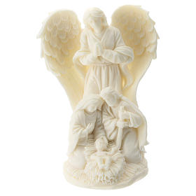 Nativity and Angel in white resin, 10 cm