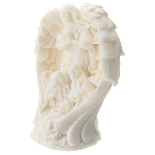 Holy Family with angel in white resin 10 cm 2