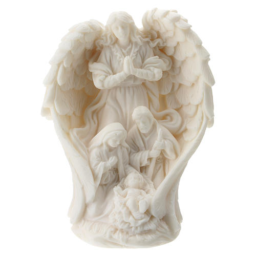 Sagrada Família com Anjo resina branca 10 cm 1