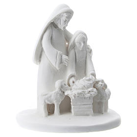 Statuette Sainte Famille avec moutons résine blanche 5 cm