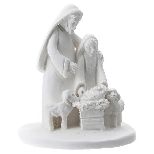 Statuette Sainte Famille avec moutons résine blanche 5 cm 1