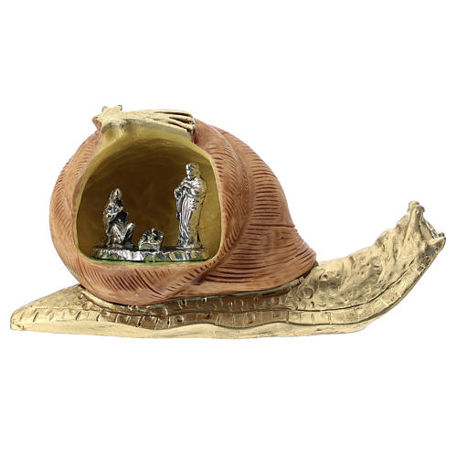 Snail in resin with Nativity metal, 5 cm 1