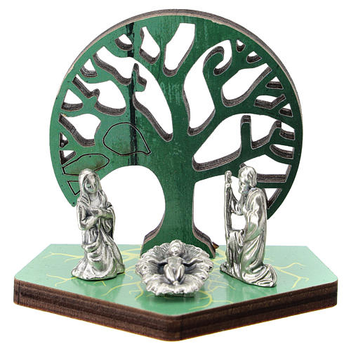 Nativité métal avec Arbre de la Vie bois imprimé 5 cm 1