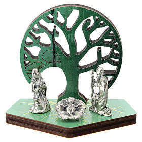 Holy Family in metal with Tree of Life wood stamped, 5 cm