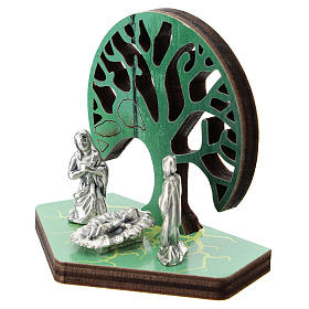 Holy Family in metal with Tree of Life wood stamped, 5 cm