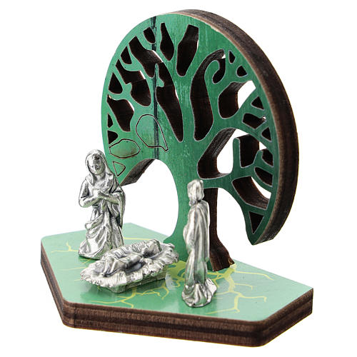 Holy Family in metal with Tree of Life wood stamped, 5 cm 2