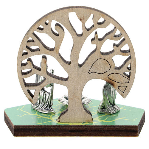 Holy Family in metal with Tree of Life wood stamped, 5 cm 3