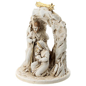 Holy Family with grotto in resin, 10 cm