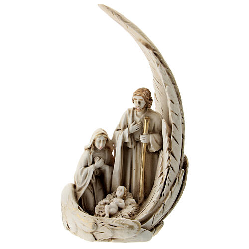 Weihnachtsgeschichte Heilige Familie in Flügel aus Harz, 15 cm 1