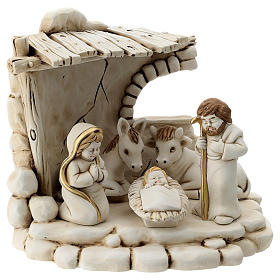 Natividade 5 figuras com cabana resina 20 cm