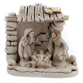 Holy Family statue with stable in resin, 10 cm