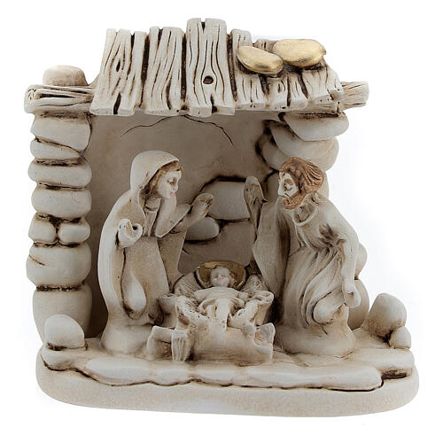 Holy Family statue with stable in resin, 10 cm 1