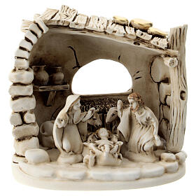 Nativity scene composition with 5 characters and shack in resin 10 cm