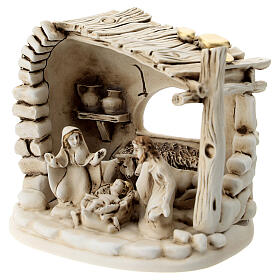 Nativity scene composition with 5 characters and shack in resin 10 cm