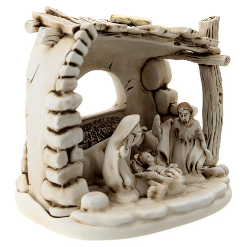 Nativity scene composition with 5 characters and shack in resin 10 cm 3