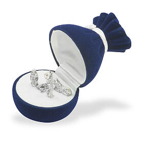 Blue velvet bag-shaped box with Nativity