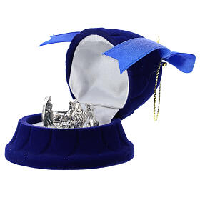 Miniature nativity metal in velvet blue bell box