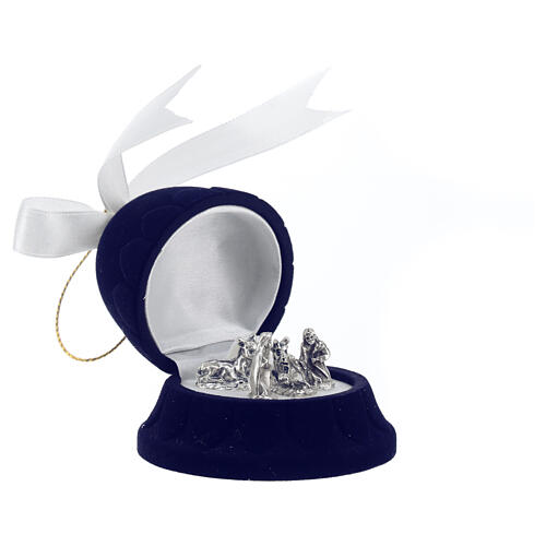 Miniature nativity metal in velvet blue bell box 2