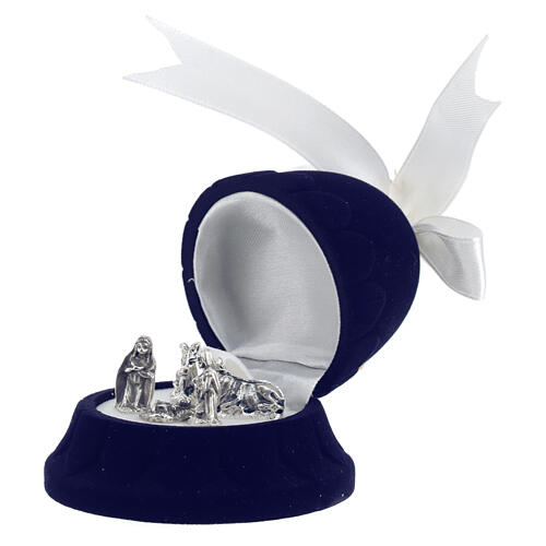 Miniature nativity metal in velvet blue bell box 3