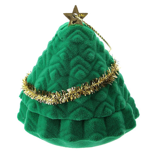 Caixinha árvore de Natal com natividade veludo verde 3