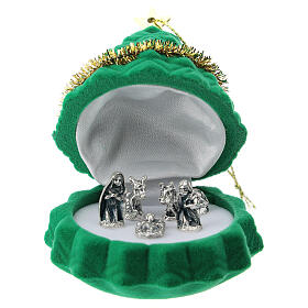 Christmas tree Nativity set box in green velvet