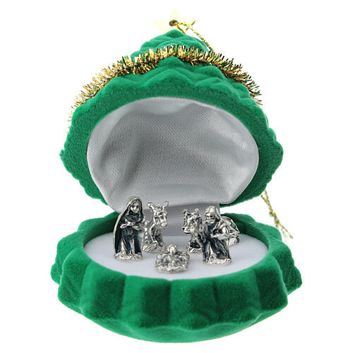 Christmas tree Nativity set box in green velvet 1