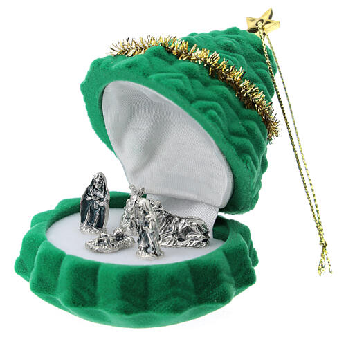 Christmas tree Nativity set box in green velvet 2