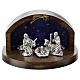 Nativity in metal with curved wood shack 5 cm s1