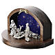Nativity in metal with curved wood shack 5 cm s2
