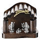 Nativity in metal with dark wood shack and star 5 cm s1
