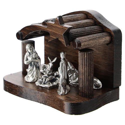 Peg stable with wood and metal Nativity set, 5 cm 2