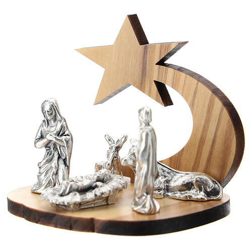 Weihnachtsgeschichte vor Sternschnuppe aus Holz mit Metallfiguren, 5 cm 2