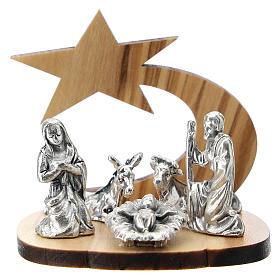 Holy Family in metal with olive wood comet stylized 5 cm