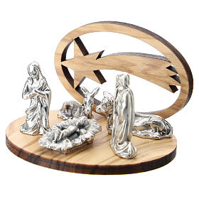 Nativity in metal with wood star 5 cm