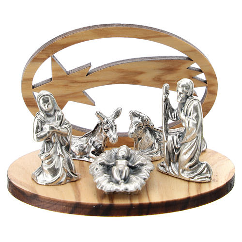 Nativity in metal with wood star 5 cm 1