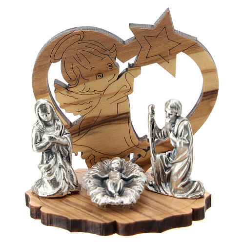 Holy Family in metal with angel and star wood 5 cm 1