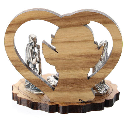 Angel and heart in olive wood with Nativity scene metal 5 cm 3