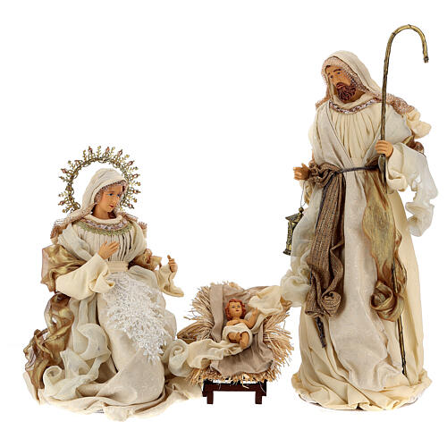 Holy Family nativity set 3 pcs beige gold resin cloth 80 cm 1