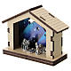 Nativity in metal with wood shack and printed sky in the background 5 cm s2