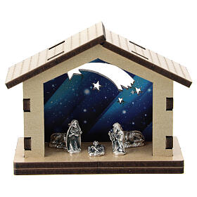Nativity stable with blue comet background metal characters 5 cm