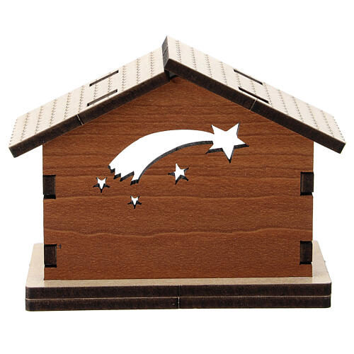 Nativity stable with blue comet background metal characters 5 cm 3
