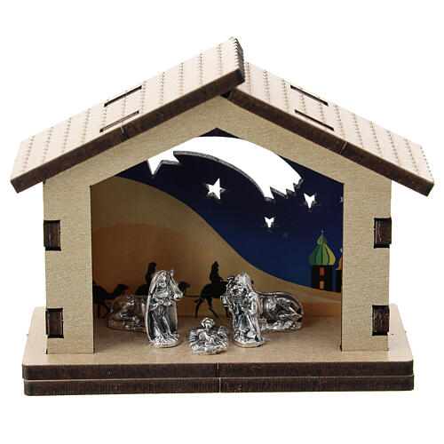 Wood stable with desert night background metal Nativity 5 cm 1