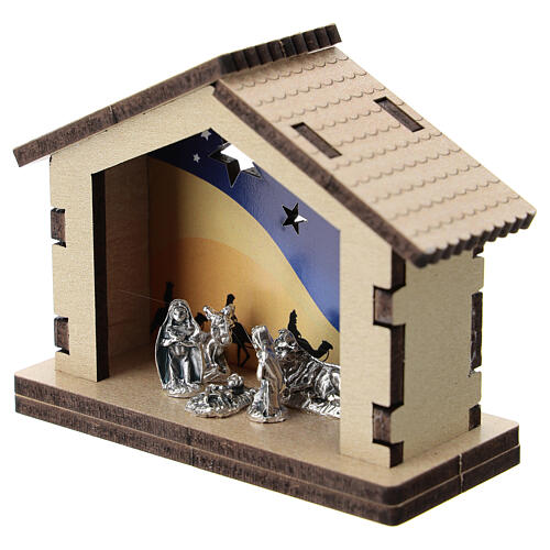 Wood stable with desert night background metal Nativity 5 cm 2