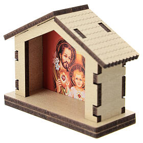 Weihnachtsgeschichte Hütte aus Holz mit Motiv der Heiligen Familie, 5 cm