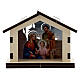 Wooden stable with Holy Family in the background s1