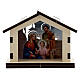 Wooden Nativity stable with Holy Family background s1