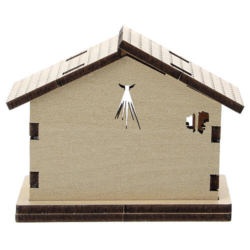 Hütte aus Holz mit Motiv der Heiligen Familie im Hintergrund 3