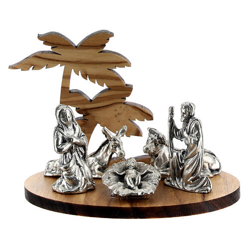 Figuras Natividade de Jesus metal com base e palmeiras madeira de oliveira 5 cm 1